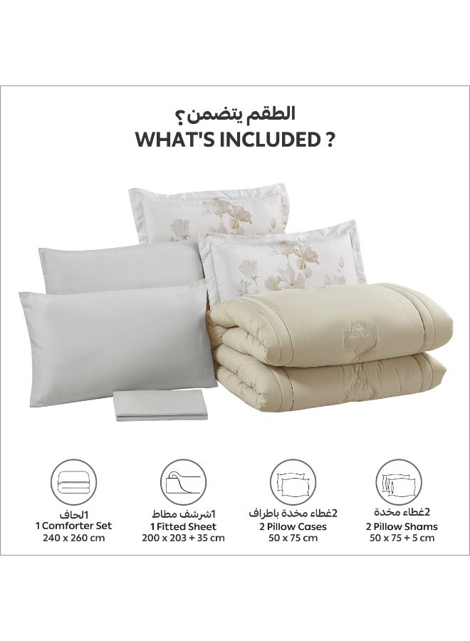 Donetella Bedding Comforter Set, King Size 240x260 cm - 6-Pcs Digital Print Quilted Bed Set, Microfiber Fabric - 1 Comforter, 1 Fitted Sheet, 2 Pillow Shams, 2 Pillowcases - Image 4